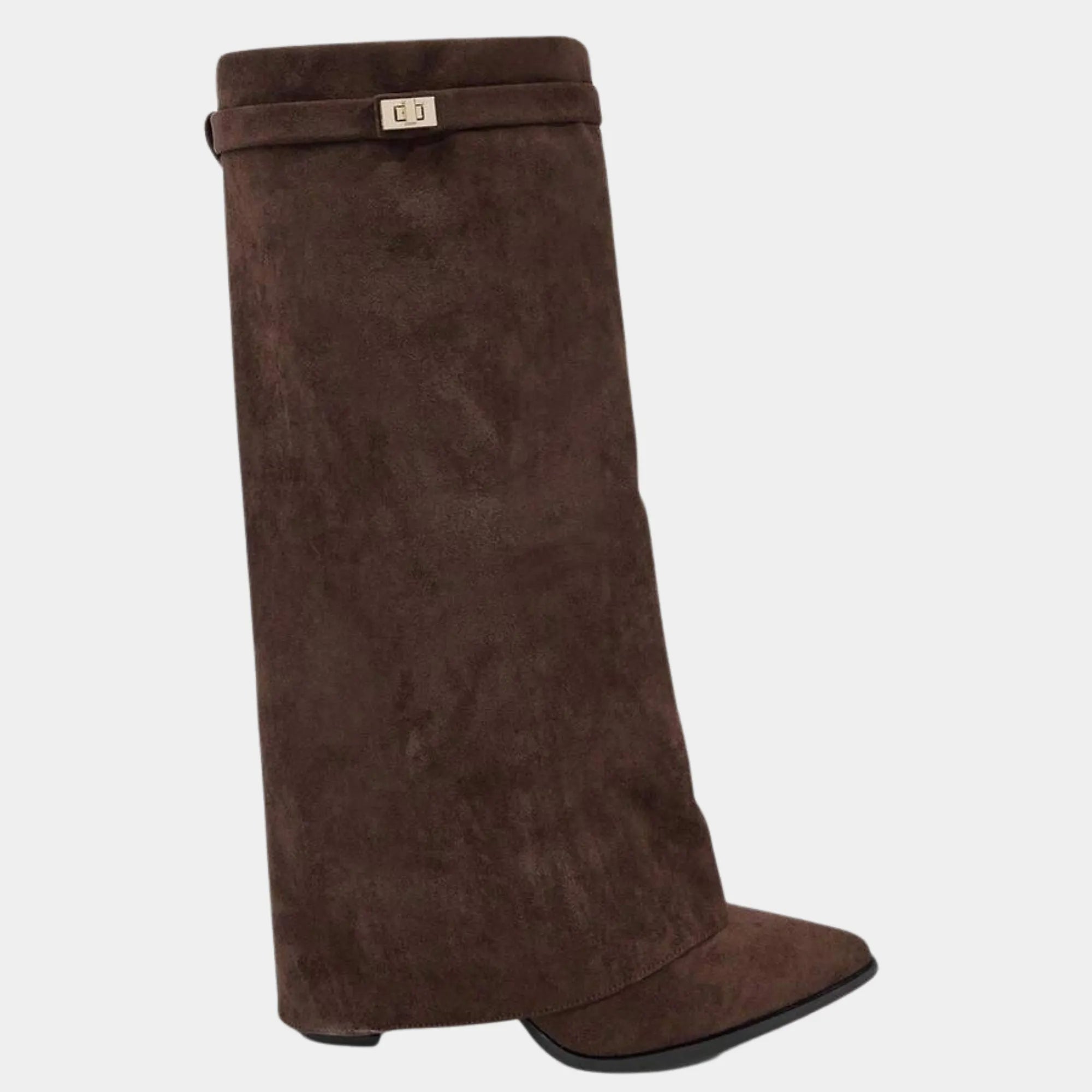 Bota capa feminina camurça marrom premium Verona cano alto elegante