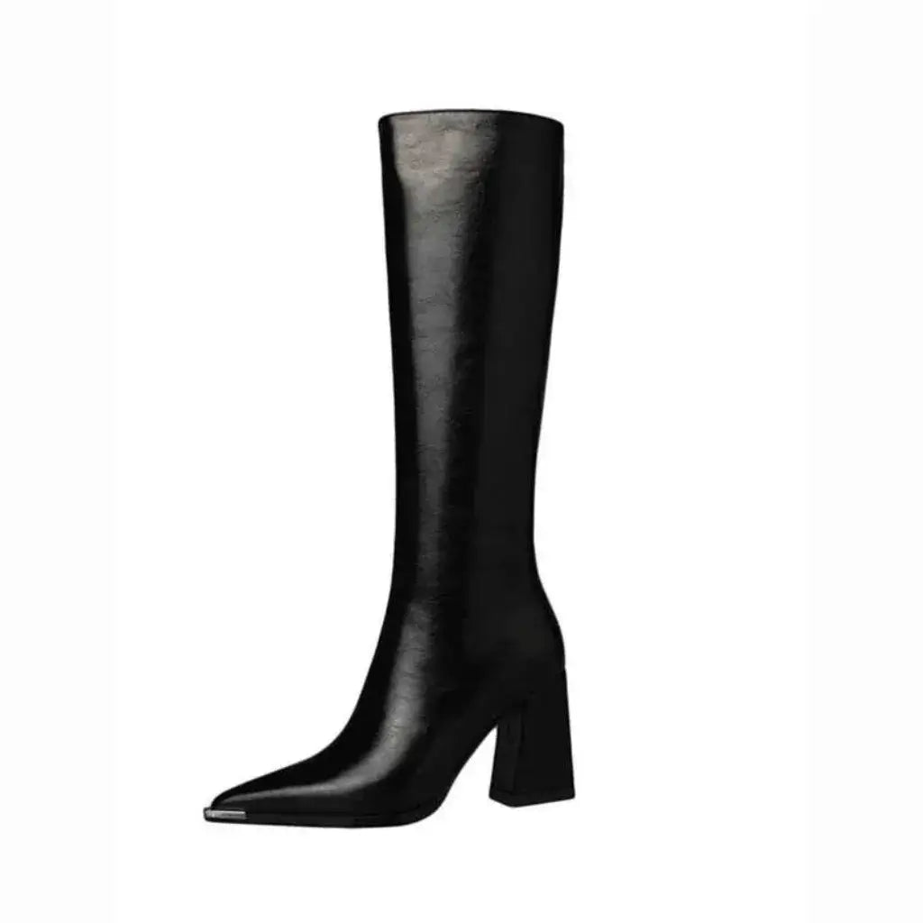 Bota Feminina Cano Longo Couro Salto Alto