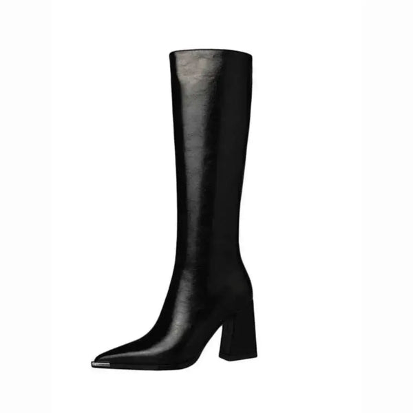 Bota Feminina Cano Longo Couro Salto Alto