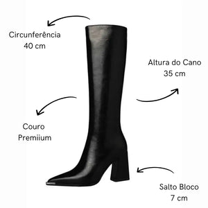 Bota Feminina Cano Longo Couro Salto Alto