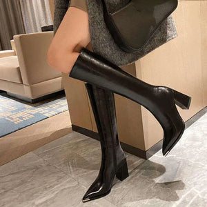 Bota Feminina Cano Longo Couro Salto Alto