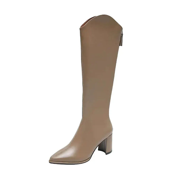 Bota Feminina Cano Longo Salto Grosso Bege