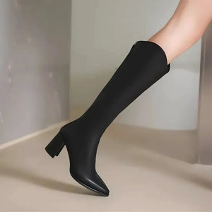 Bota Feminina Cano Longo Salto Grosso Preto