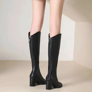 Bota Feminina Cano Longo Salto Grosso Preto