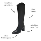 Bota Feminina Cano Longo Salto Grosso Preto