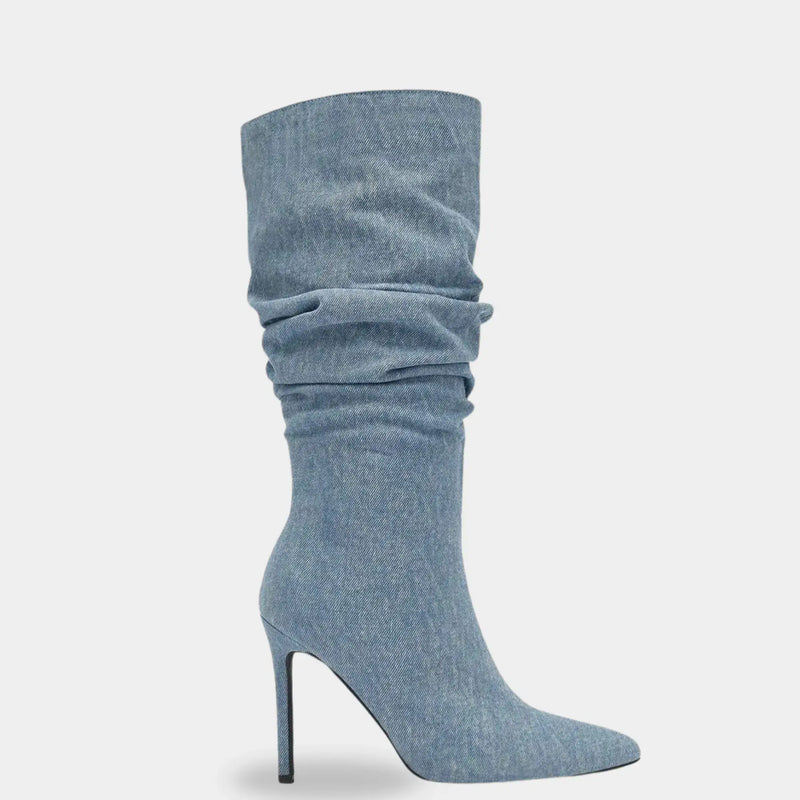 Bota Feminina Jeans Salto Fino Cano Médio Slouchy - Valentina