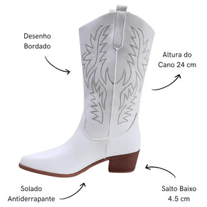 Bota Feminina Texana Branca Western