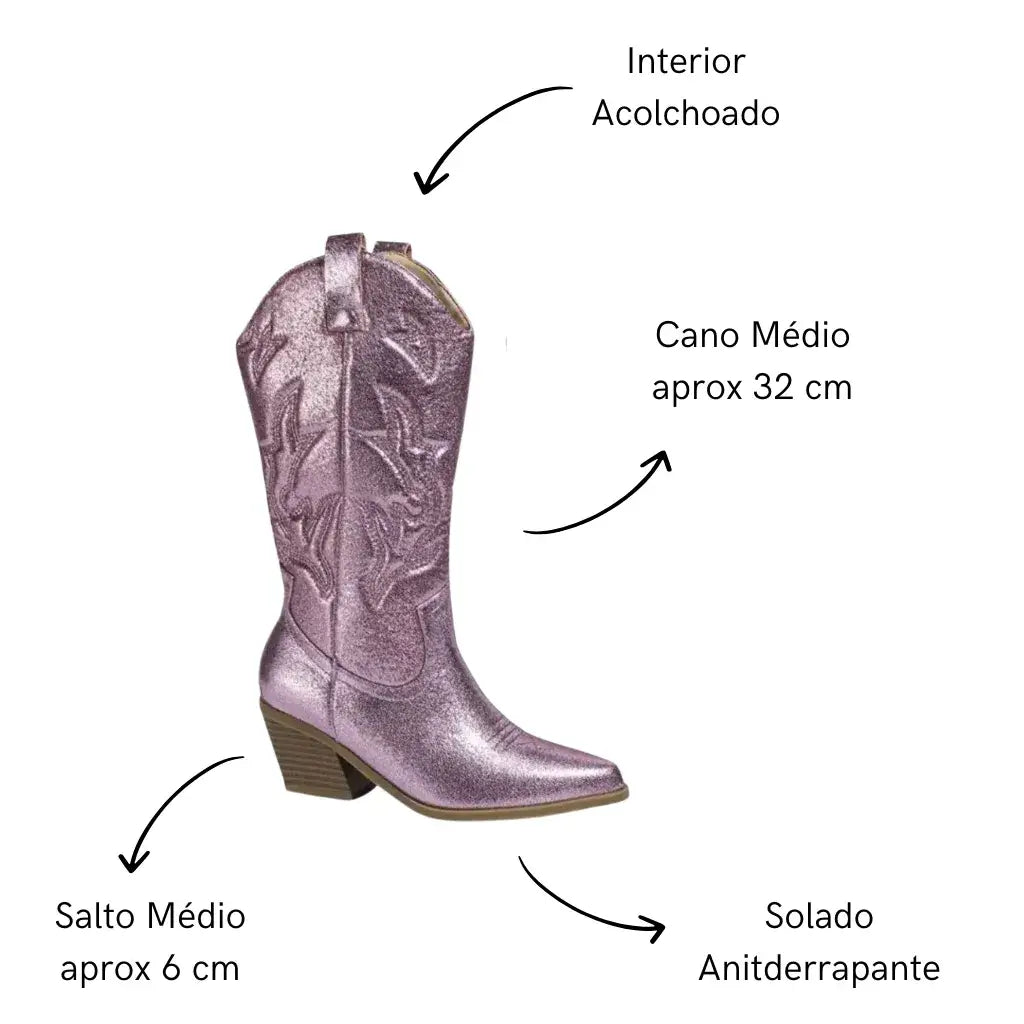 Bota Feminina Texana Metálico Western