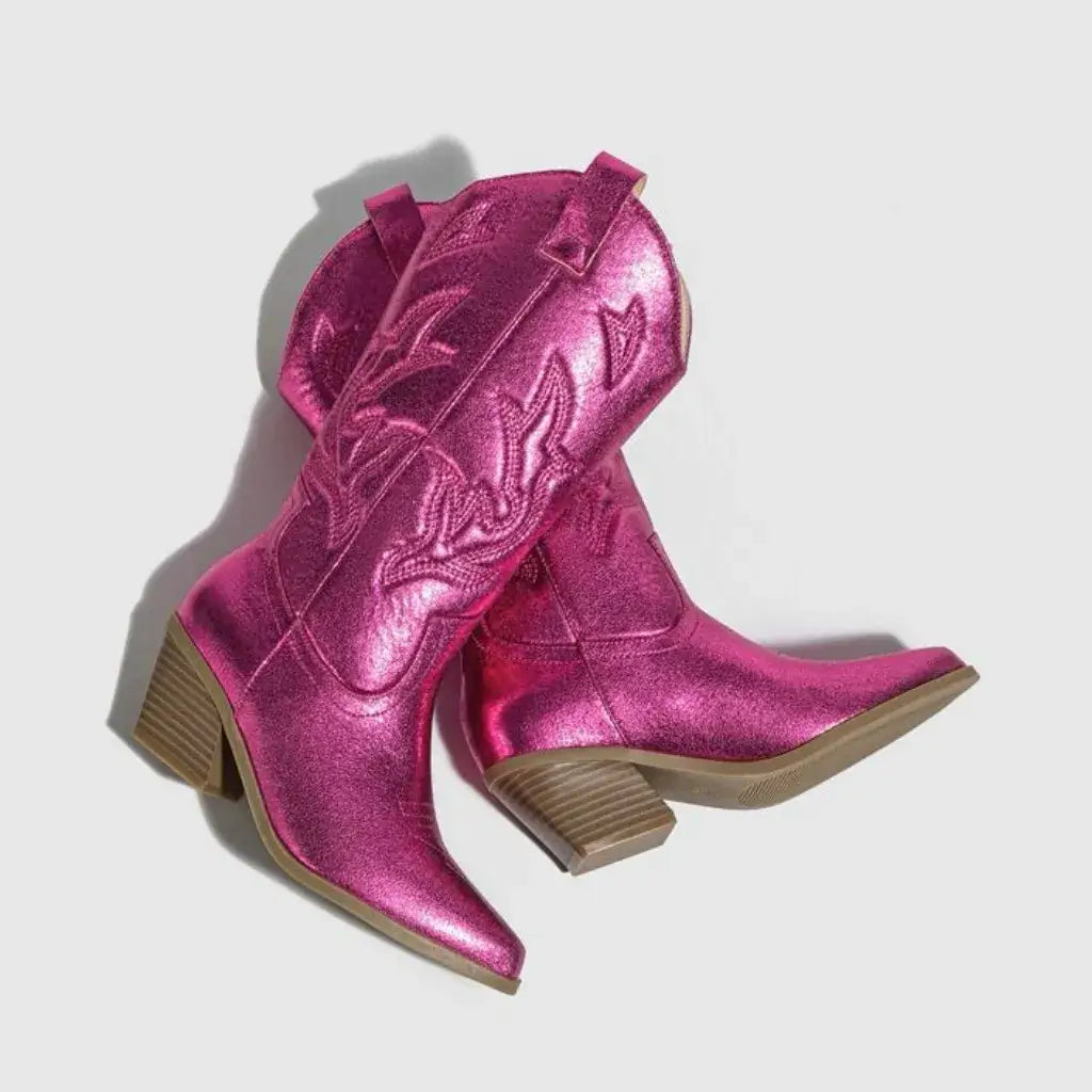 Bota Feminina Texana Pink Metálico Western
