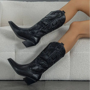 Bota Feminina Texana Preto Metálico Western