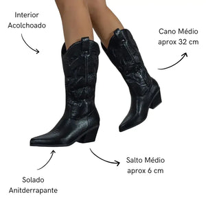 Bota Feminina Texana Preto Metálico Western