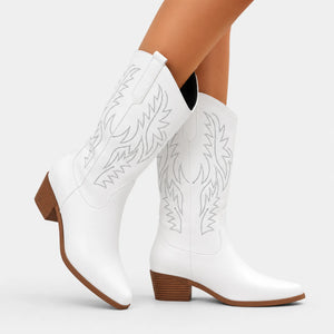Bota country feminina branca premium com bordado western e solado antiderrapante