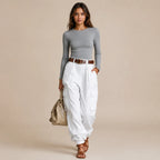 Calça Cargo Feminina Wide Leg Cintura Alta 