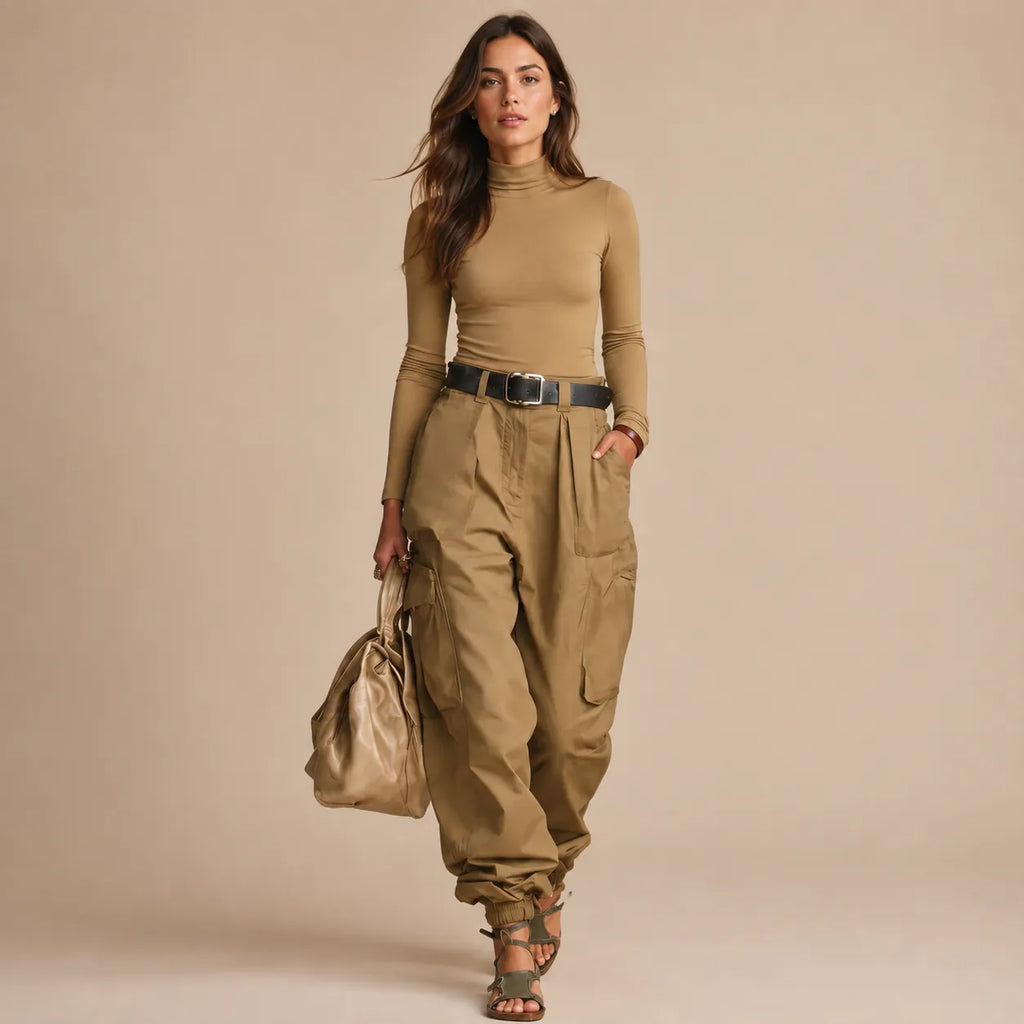 Calça Cargo Feminina Wide Leg Cintura Alta –  Marrom