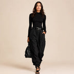 Calça Cargo Feminina Wide Leg Cintura Alta –  Preto