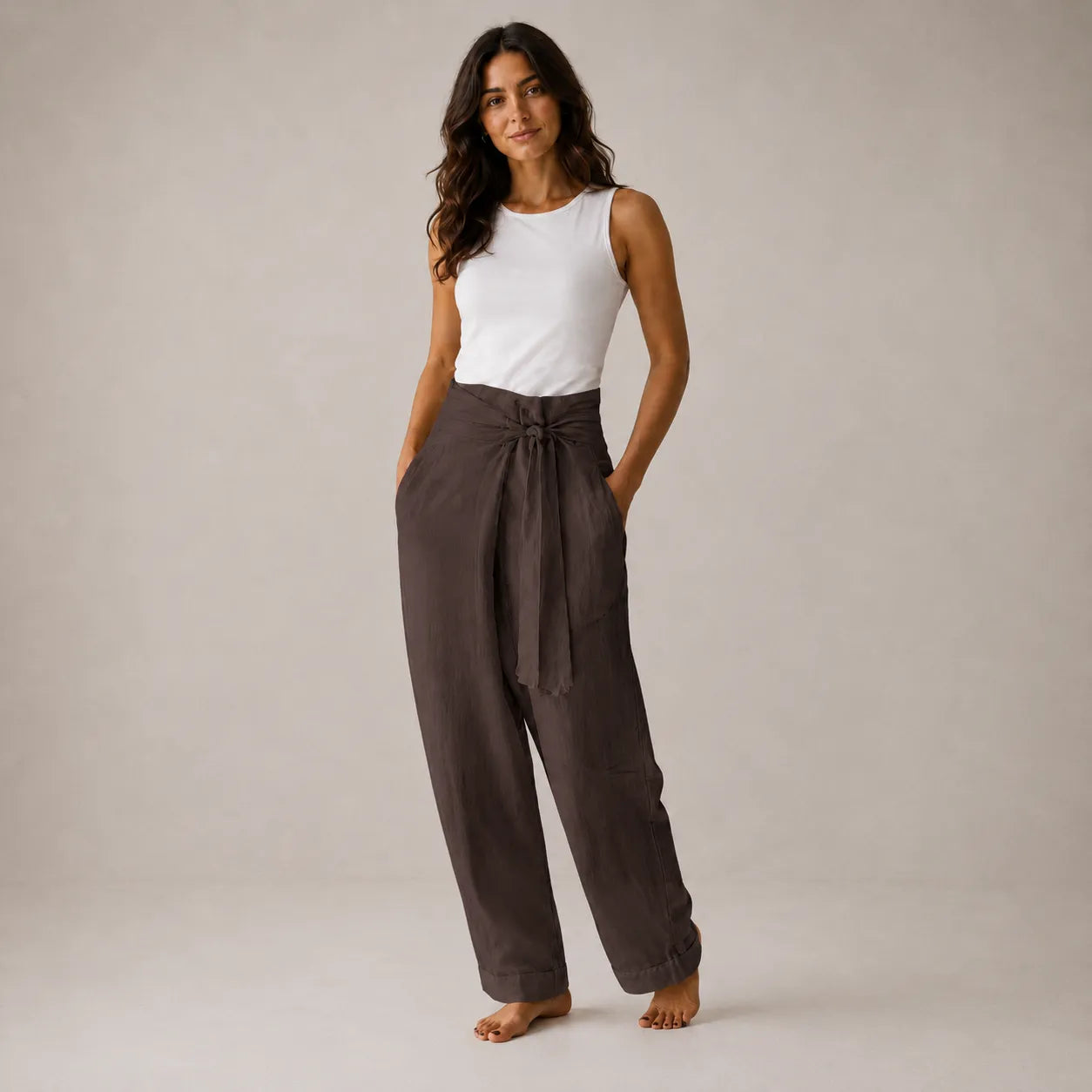 Calça Pantalona Feminina Linho com Cintura Alta – Anaïs