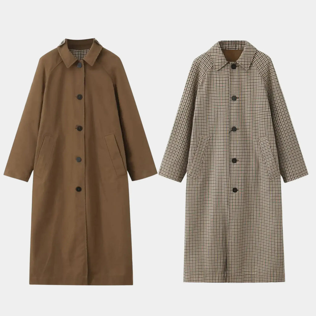 Casaco feminino longo dupla face com modelagem elegante