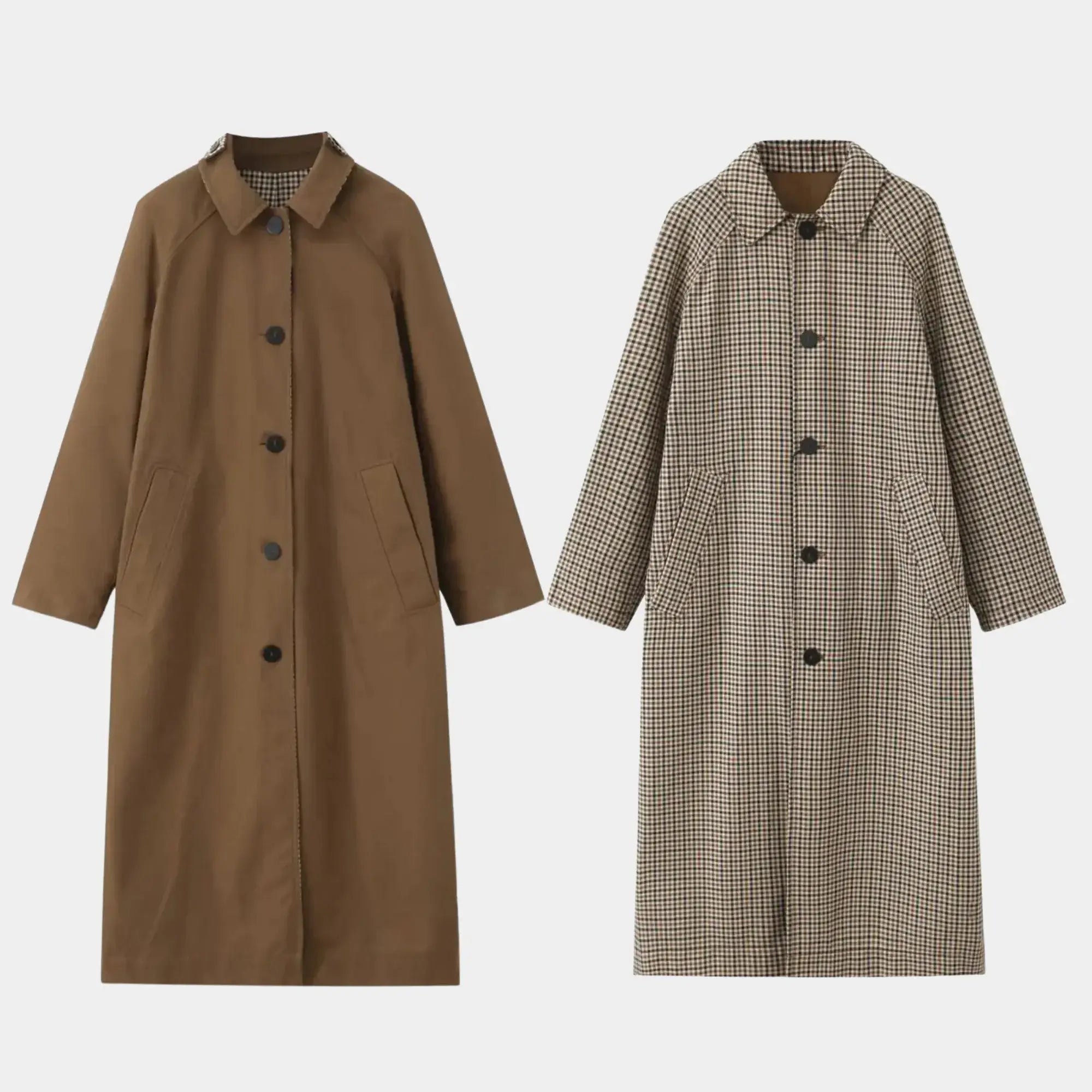 Casaco feminino longo dupla face com modelagem elegante