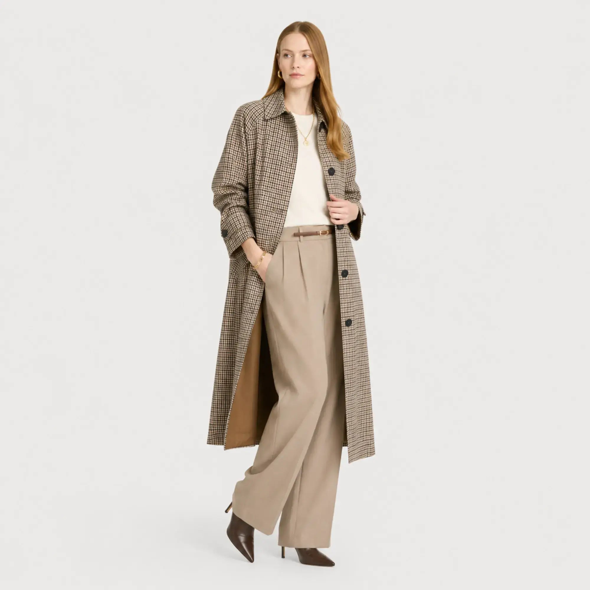 Casaco feminino xadrez dupla face longo premium