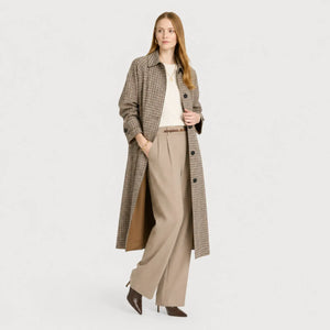 Casaco feminino xadrez dupla face longo premium