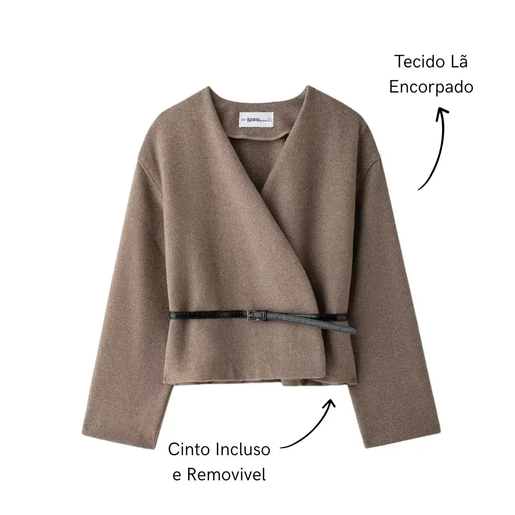 Casaco Lã Batida Feminino com Cinto 
