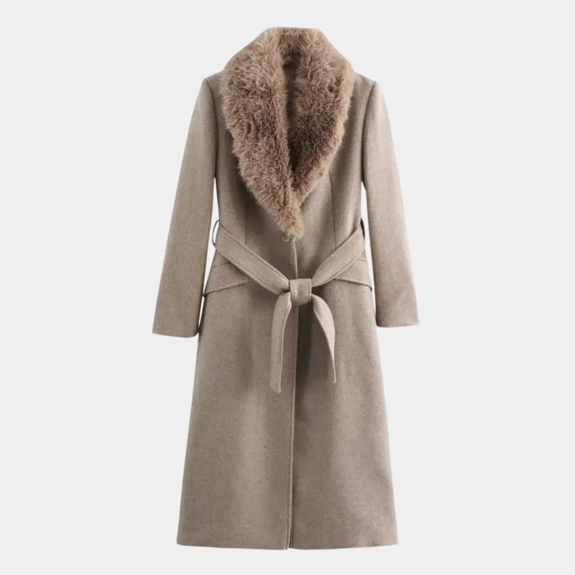 Detalhe do tecido lã batida bege casaco feminino inverno premium