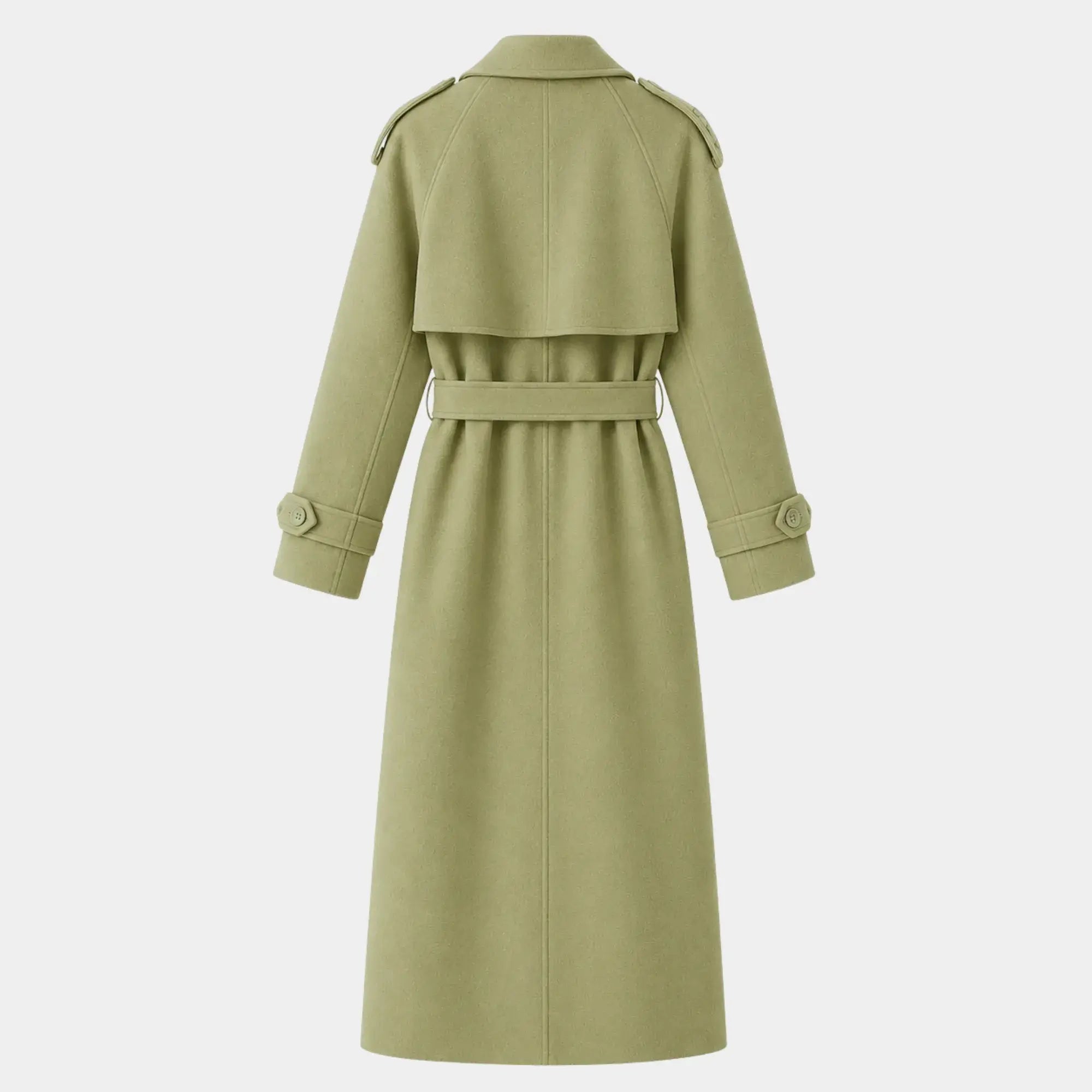 Sobretudo feminino verde sálvia em lã batida premium para looks elegantes de inverno