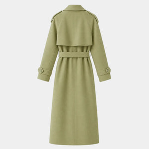 Sobretudo feminino verde sálvia em lã batida premium para looks elegantes de inverno