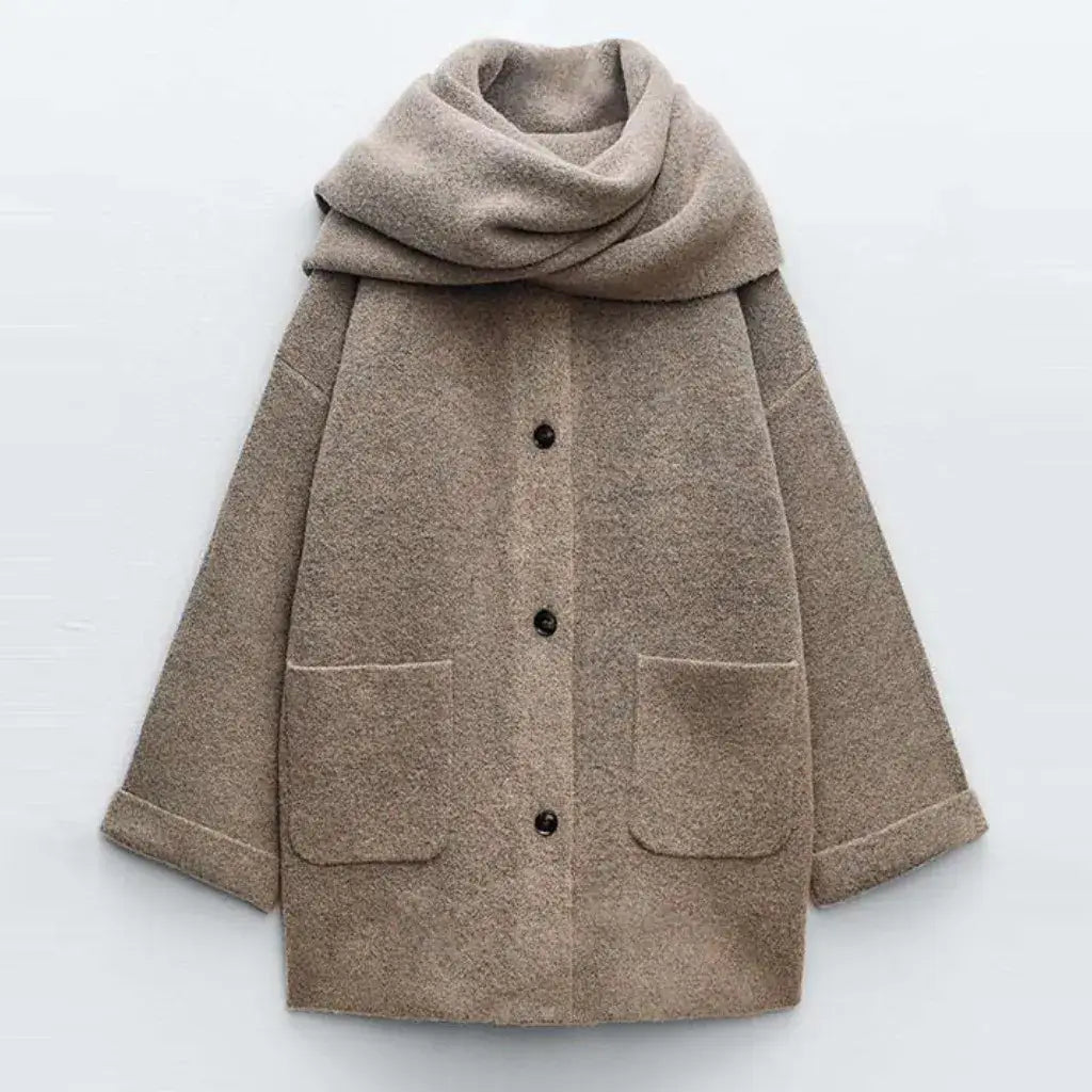 Casaco de Lã Feminino com Cachecol - Estilo e Conforto – Vistella