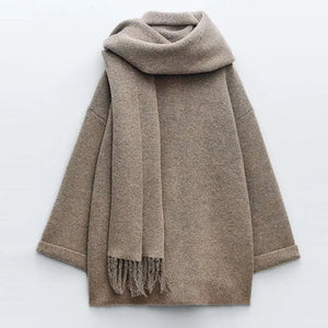Casaco de Lã Feminino com Cachecol