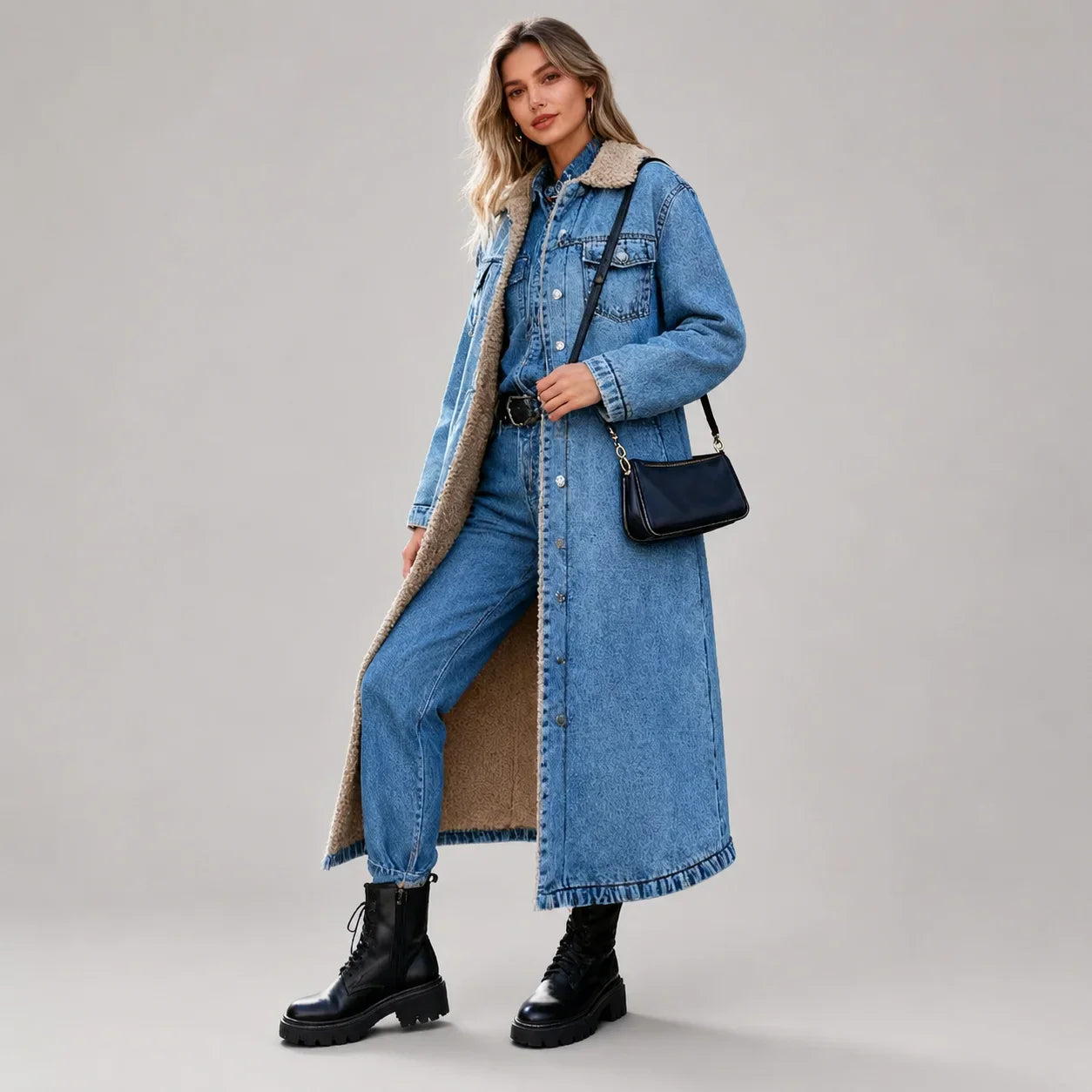Casaco Longo Feminino Jeans com Forro de Pelúcia – Aspen