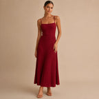 Vestido Feminino Midi Plissado Alça Fina – Ivy