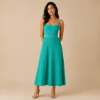 Vestido Feminino Midi Plissado Alça Fina – Ivy