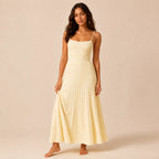 Vestido Feminino Midi Plissado Alça Fina – Ivy