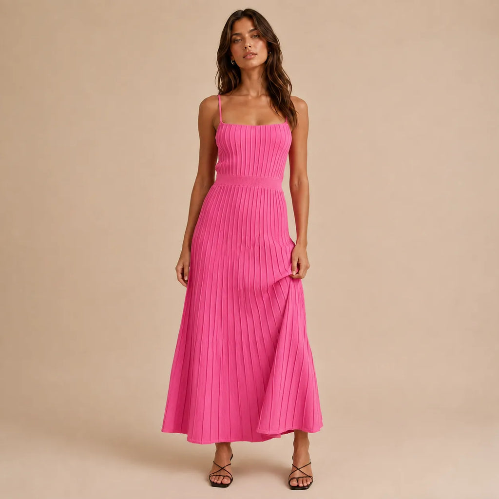 Vestido Feminino Midi Plissado Alça Fina – Ivy