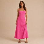 Vestido Feminino Midi Plissado Alça Fina – Ivy