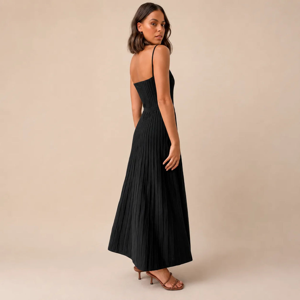 Vestido Feminino Midi Plissado Alça Fina – Ivy