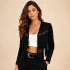 Jaqueta Feminina Curta com Franjas e Tachas – Austin