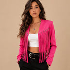 Jaqueta Feminina Curta com Franjas e Tachas – Austin