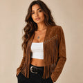 Jaqueta Feminina Curta com Franjas e Tachas – Austin