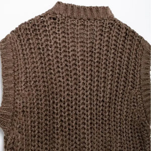 Colete de Tricô Feminino Marrom Botões Dourados