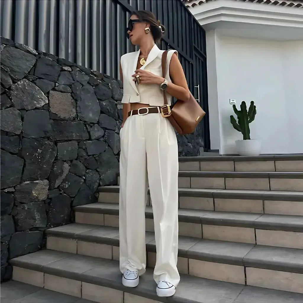 Conjunto Alfaiataria Colete Elegante Calça Pantalona