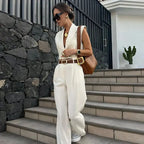Conjunto Alfaiataria Colete Elegante Calça Pantalona