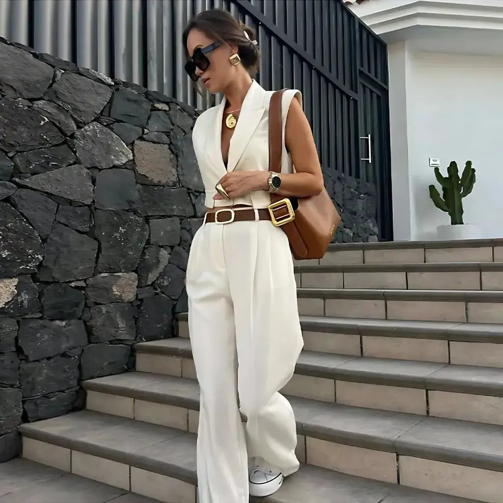 Conjunto Alfaiataria Colete Elegante Calça Pantalona