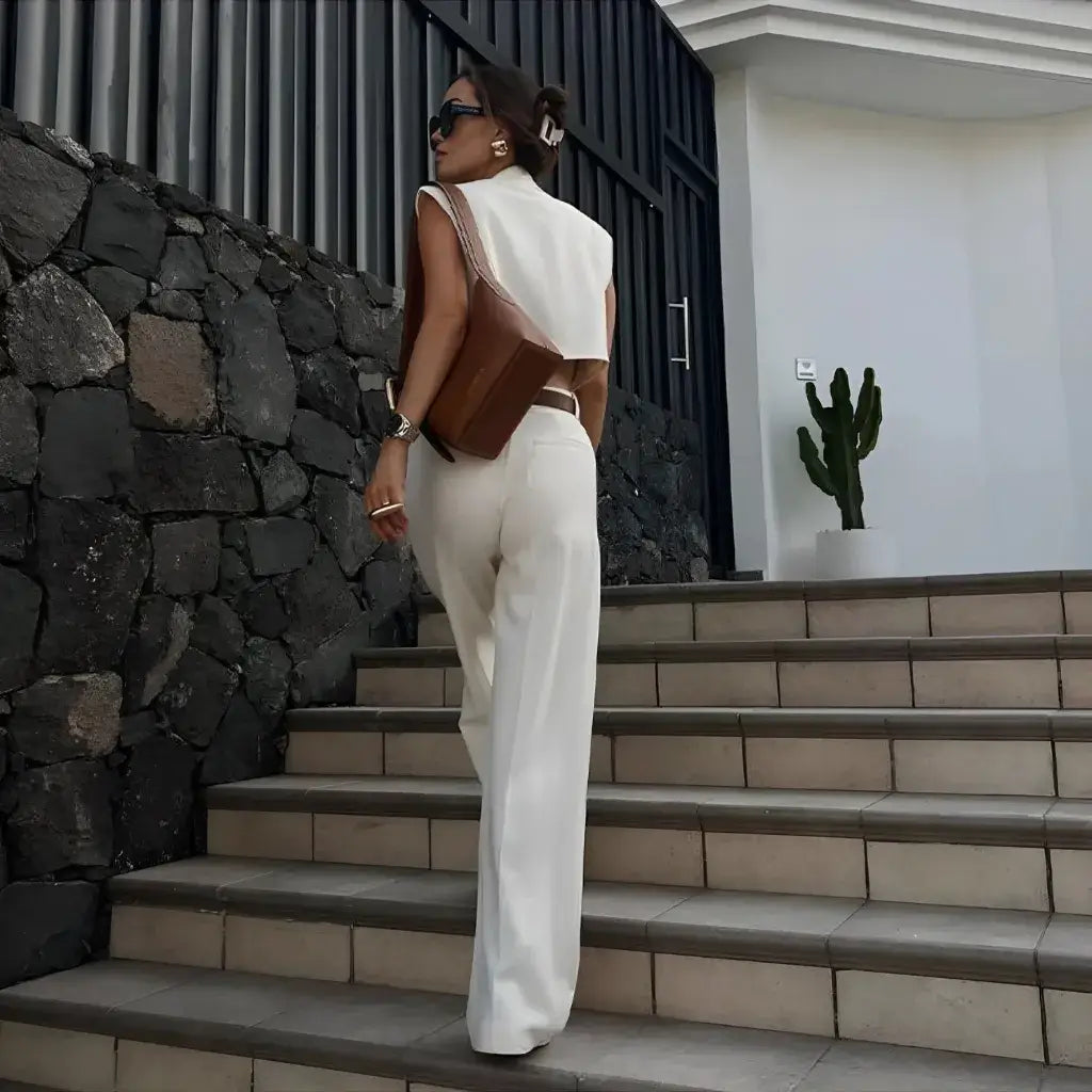 Conjunto Alfaiataria Colete Elegante Calça Pantalona
