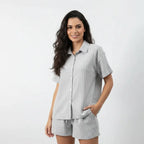 Conjunto Camisa e Shorts Feminino Listrado
