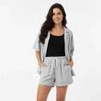Conjunto Camisa e Shorts Feminino Listrado