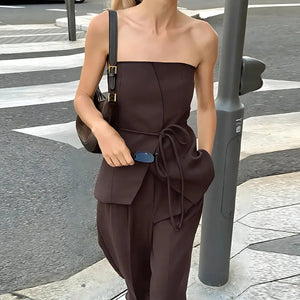 Conjunto Feminino Alfaiataria Marrom Modelo Mariane