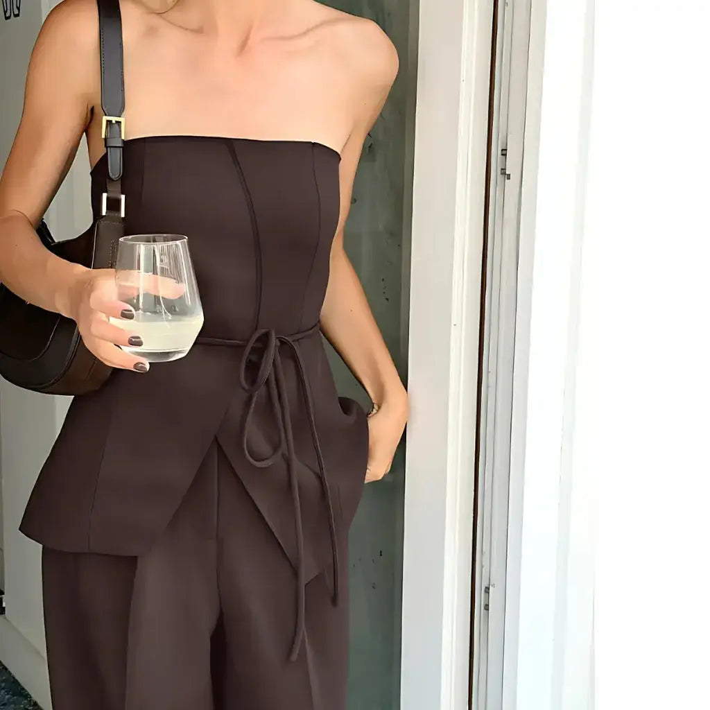 Conjunto Feminino Alfaiataria Marrom Modelo Mariane