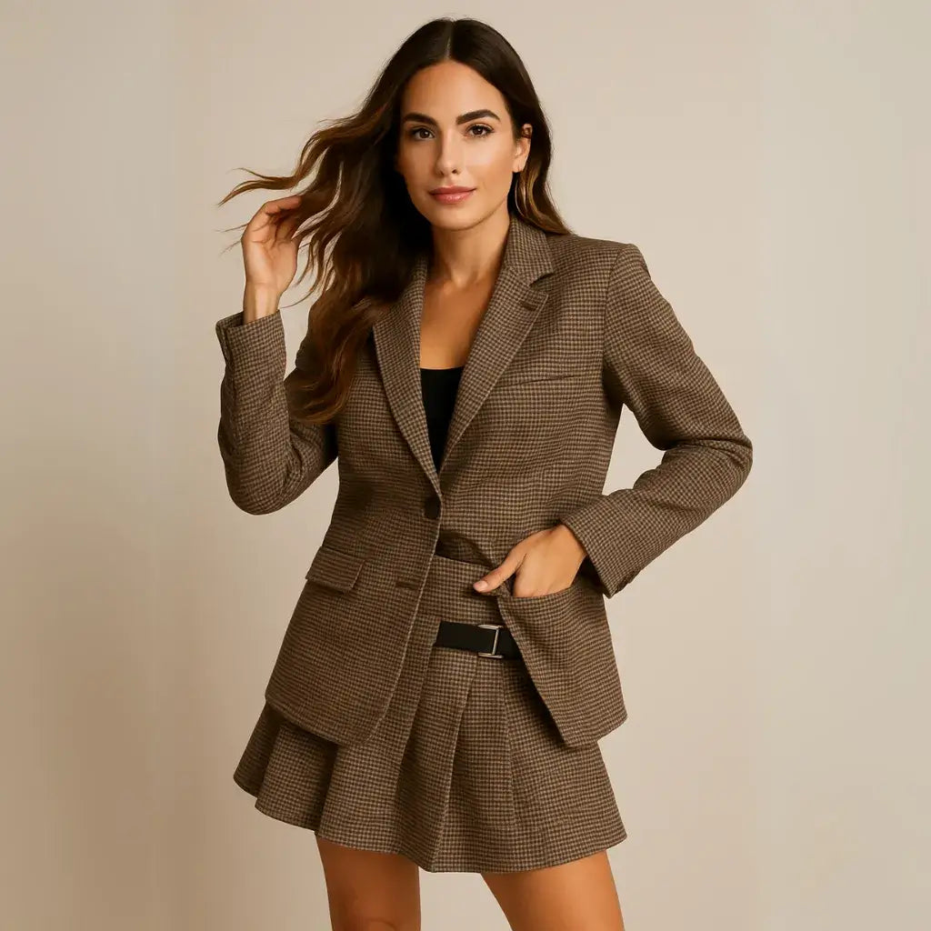 Conjunto Feminino Blazer Saia Xadrez